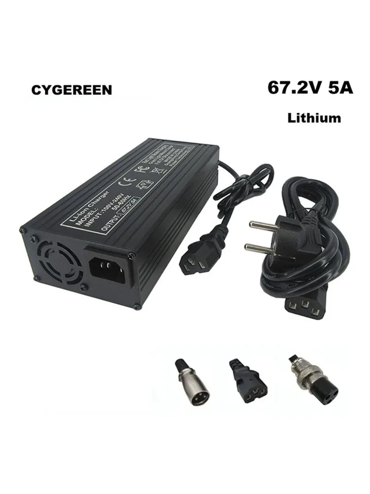 Chargeur rapide de batterie Li-ion 67,2V 5A 16S 18650 pour système solaire au lithium 60V 20AH 30AH 50AH, chargeur pour camping-car et voiturette de golf 3PIN IEC GX16