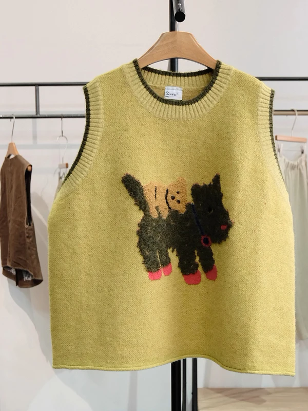 เสื้อกั๊กไหมพรมถักลายสุนัข สไตล์ใหม่สำหรับฤดูใบไม้ร่วง นุ่มสบาย ใส่ได้หลายแบบ ทันสมัย มีสไตล์