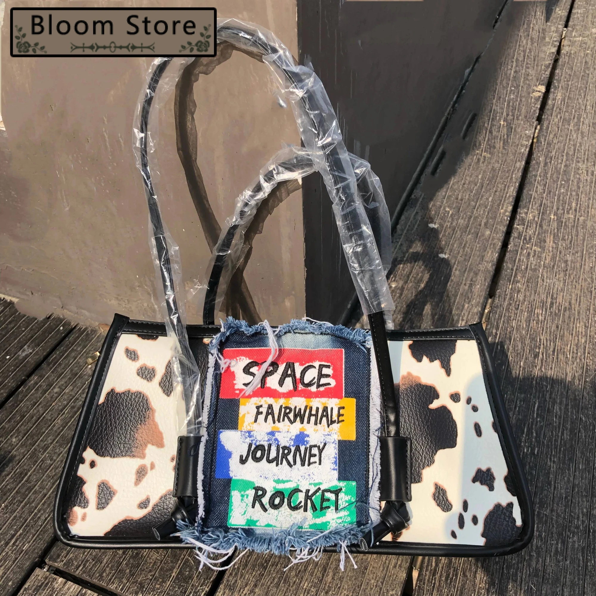 

Bloom Vintage Y2k Handbags Women 2023 Spring Cow Print Large Capacity Tote Bags Ladies High Street Underarm Shoulder Bag