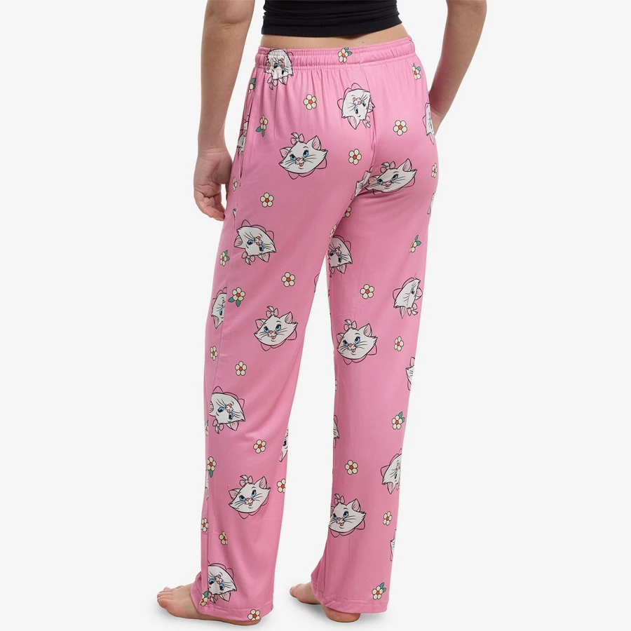 Pantalones de salón para niños y adultos con estampado de flores de Marie de los Aristogatos de Disney, pantalones de pierna ancha ligeros, cómodos y suaves de secado rápido para verano