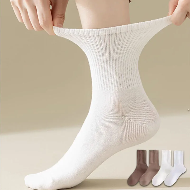 5Pairs Women Socks Fashionable Solid Color Simple Versatile Sock comfortable soft Breathable Mid-Calf Socks Sweat-Resistant Thin