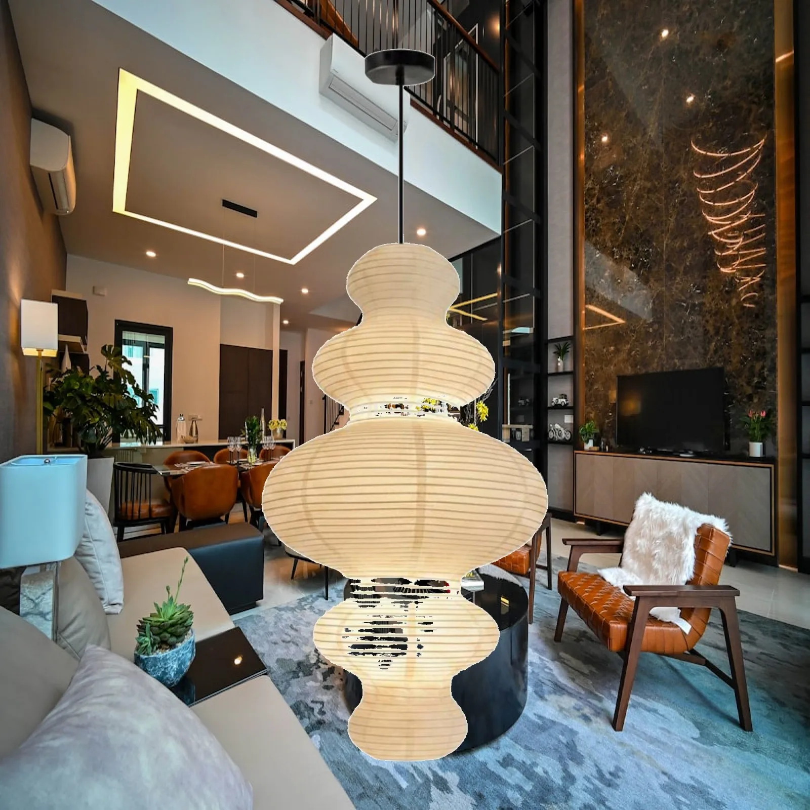 Modern Japanese Aesthetic Ceiling Lamp Warm Light Paper Lantern Fixture for Homestay Villa Elegant Indoor Ambience Decor