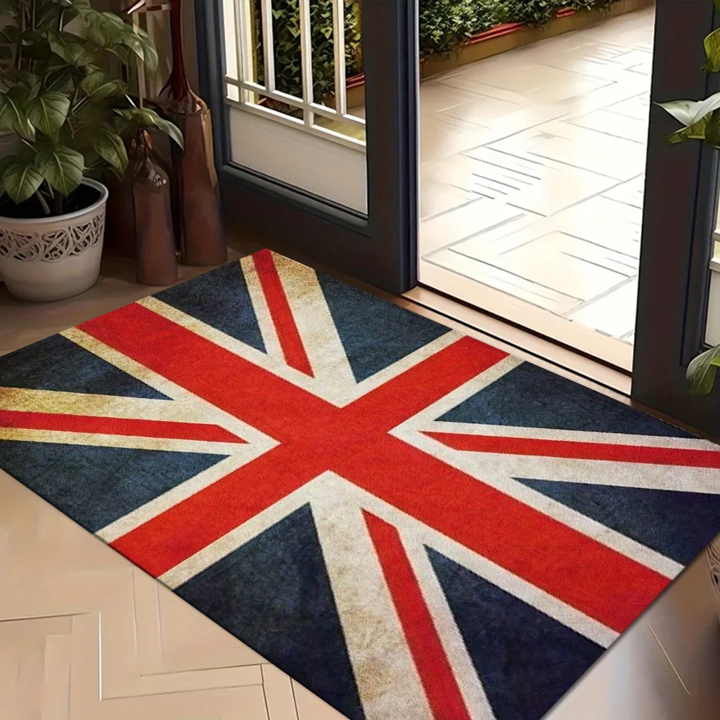 Vintage UK Flag Door Mat, British Union Jack Pattern, Retro Entrance Rug, Non-slip Floor Mat, Classic Home Decor