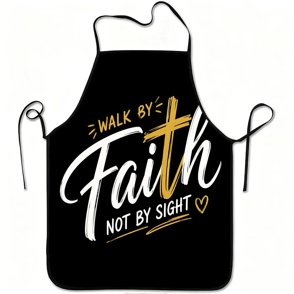 1pc Walk By Faith Not By Sight Inspirational Quote Print Apron • Durable And Easy To Clean • Adjustable Waistband • Polyester Ma