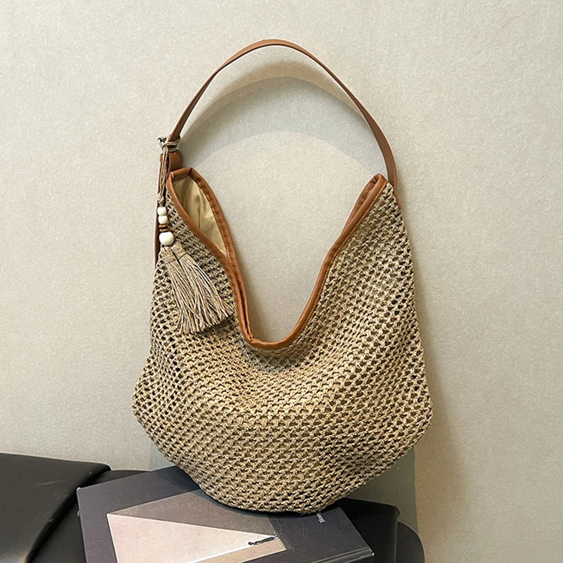 

Women Large Capacity Weave Straw Tote Bags 2025 Summer New Casual Single Shoulder Crossbody Bag Beach Holiday Handbags