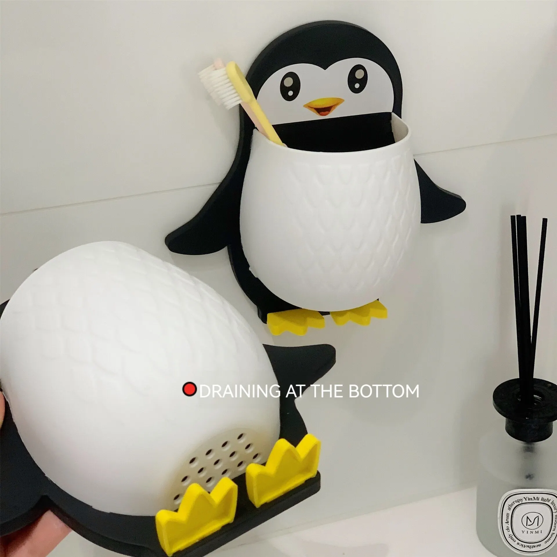 Cartoon Penguin Shelf Makeup Tools Organizer Dormitory Bathroom Toothbrush Storage Bedside Cell Phone Wall-mounted