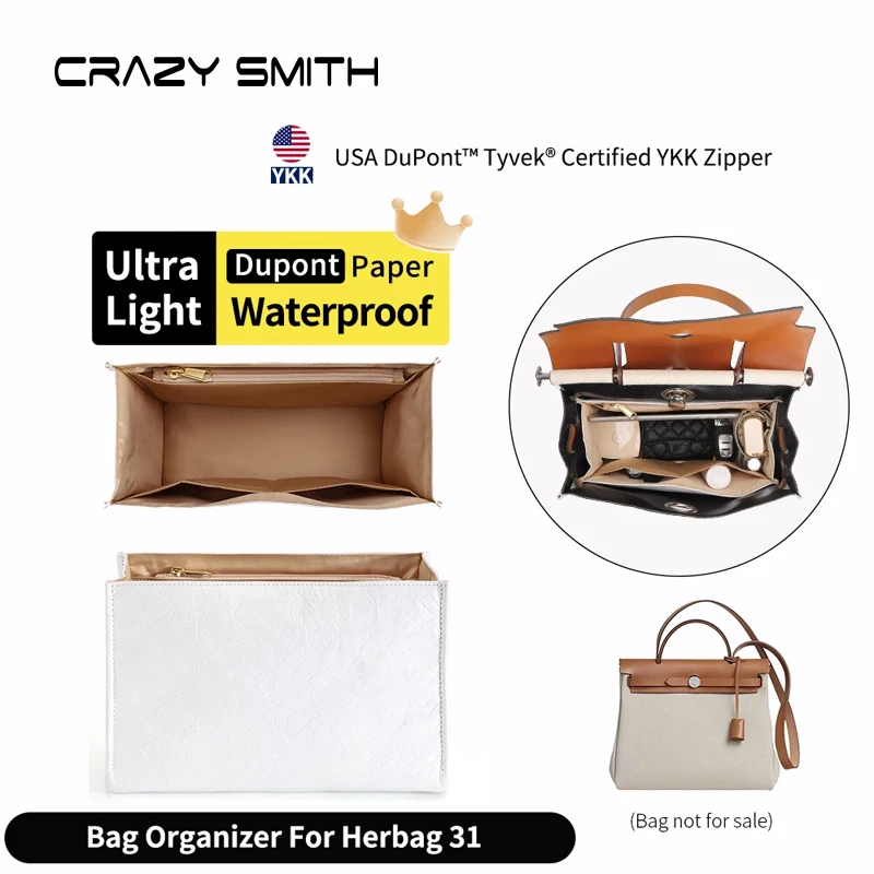 CRAZYSMITH Inner Bag Insert Organizer Dupont Paper Storage Durable Bag Liner Support Shaper for Herbag31 Tote Handbag Organizer