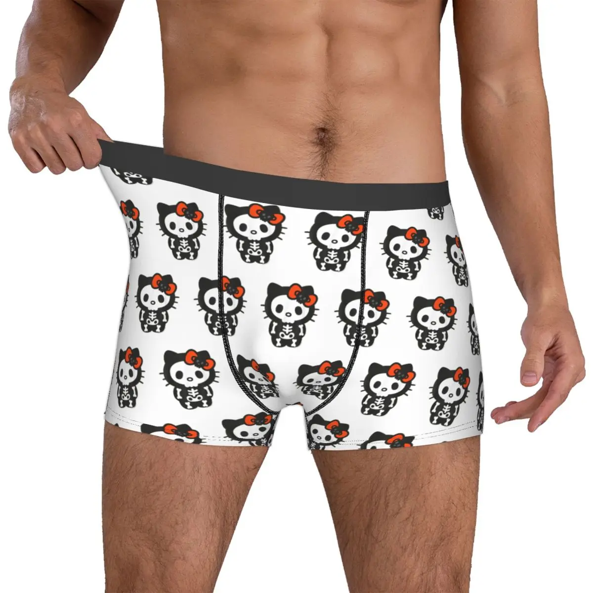 Men Hello Kitty Skeleton Halloween Boxer Briefs Smooth Underwear Printing Funny Breathable Panites