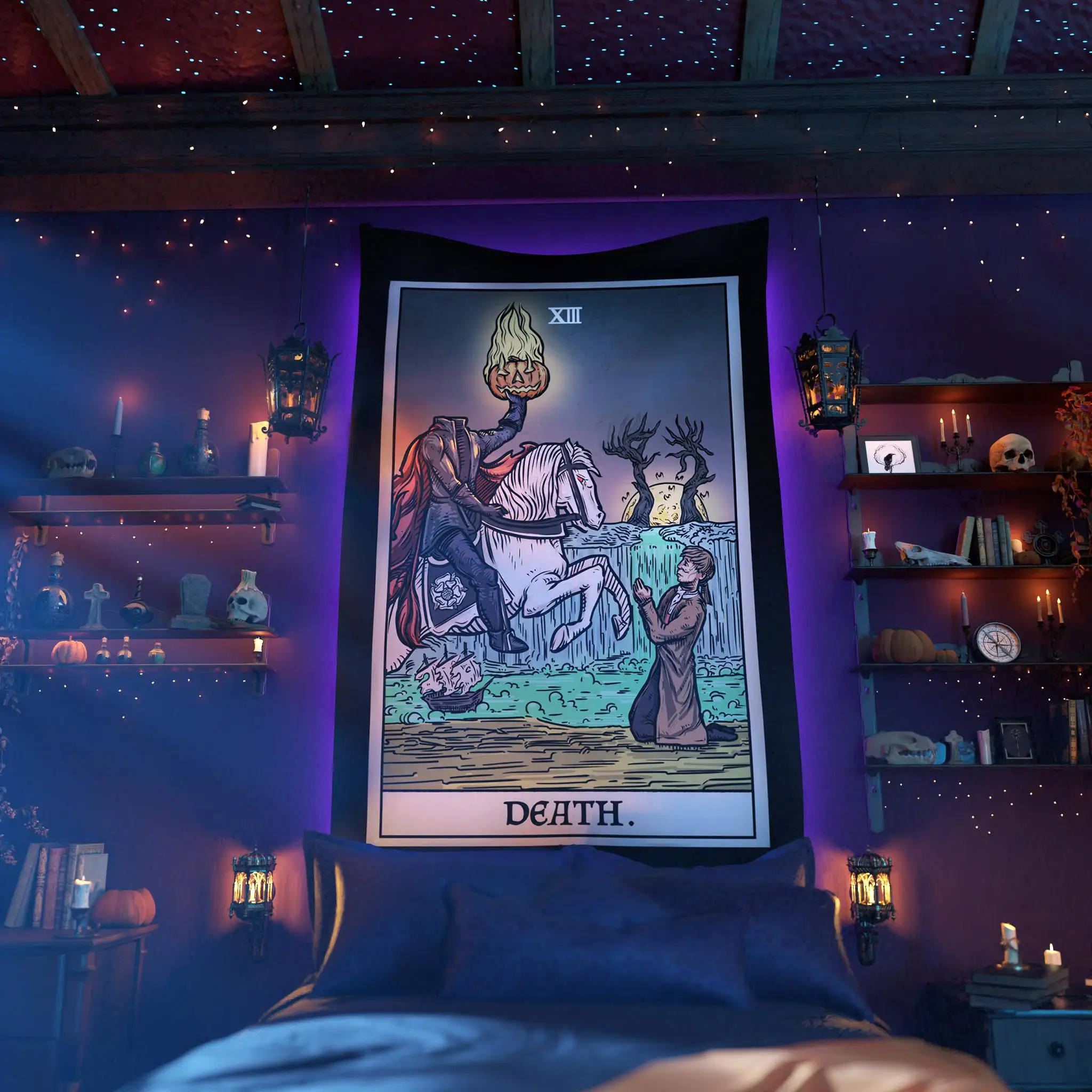 VIKAMA Tarot Card Death Tapestry Dark Gothic Wall Decoration Living Room Meditation Room Mystery Theme Room Decoration
