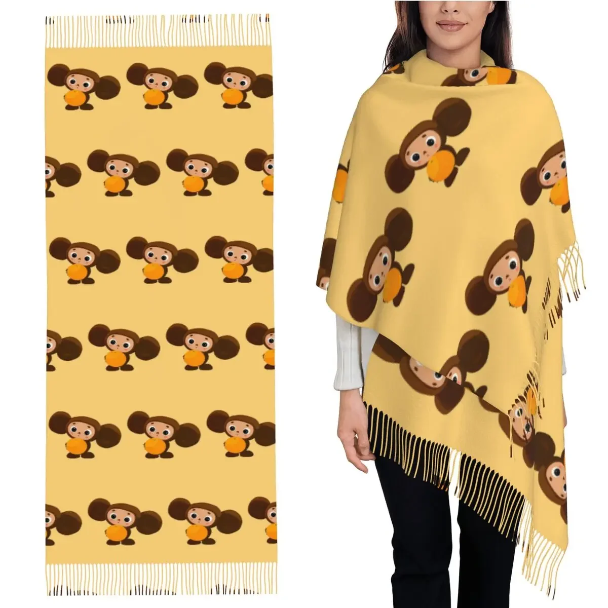 

Чебурашка (8) Шарф с кисточками, женские мягкие теплые шали и накидки, длинная осенне-зимняя шаль