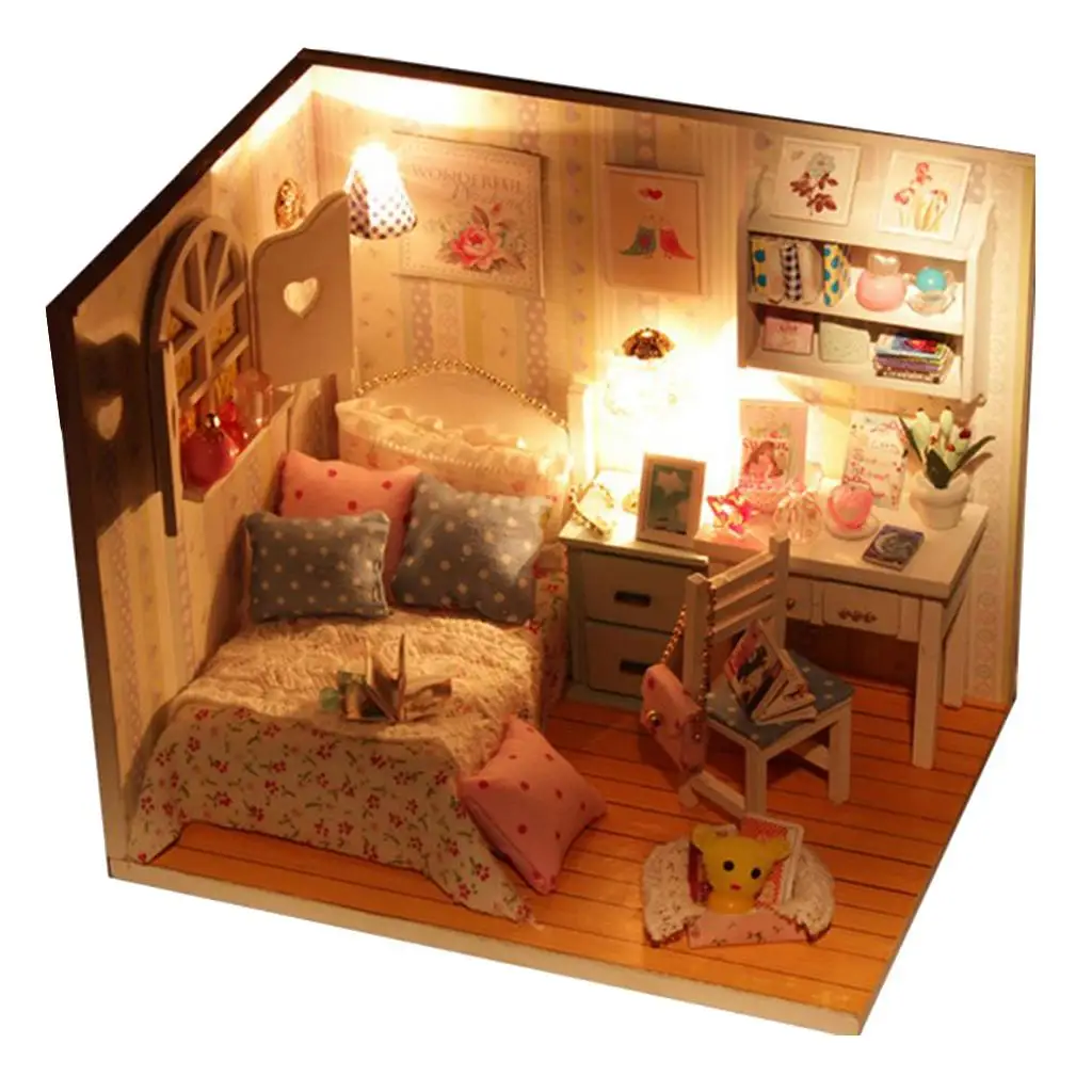 Modelo de dormitorio de muñecas DIY, balsa de mano, regalo, casa de muñecas en miniatura, 1:24