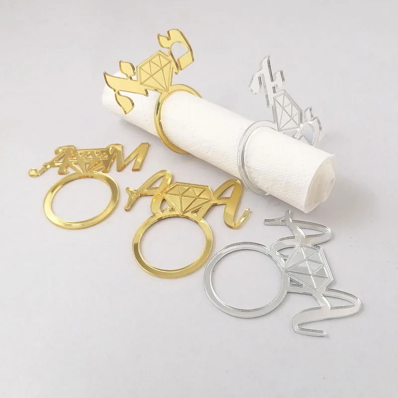 

Personalized Hebrew Napkin Holder, Acrylic Gold Ring for Weddings, Custom Napkin Holder, Wedding Table Decor, 30PCs