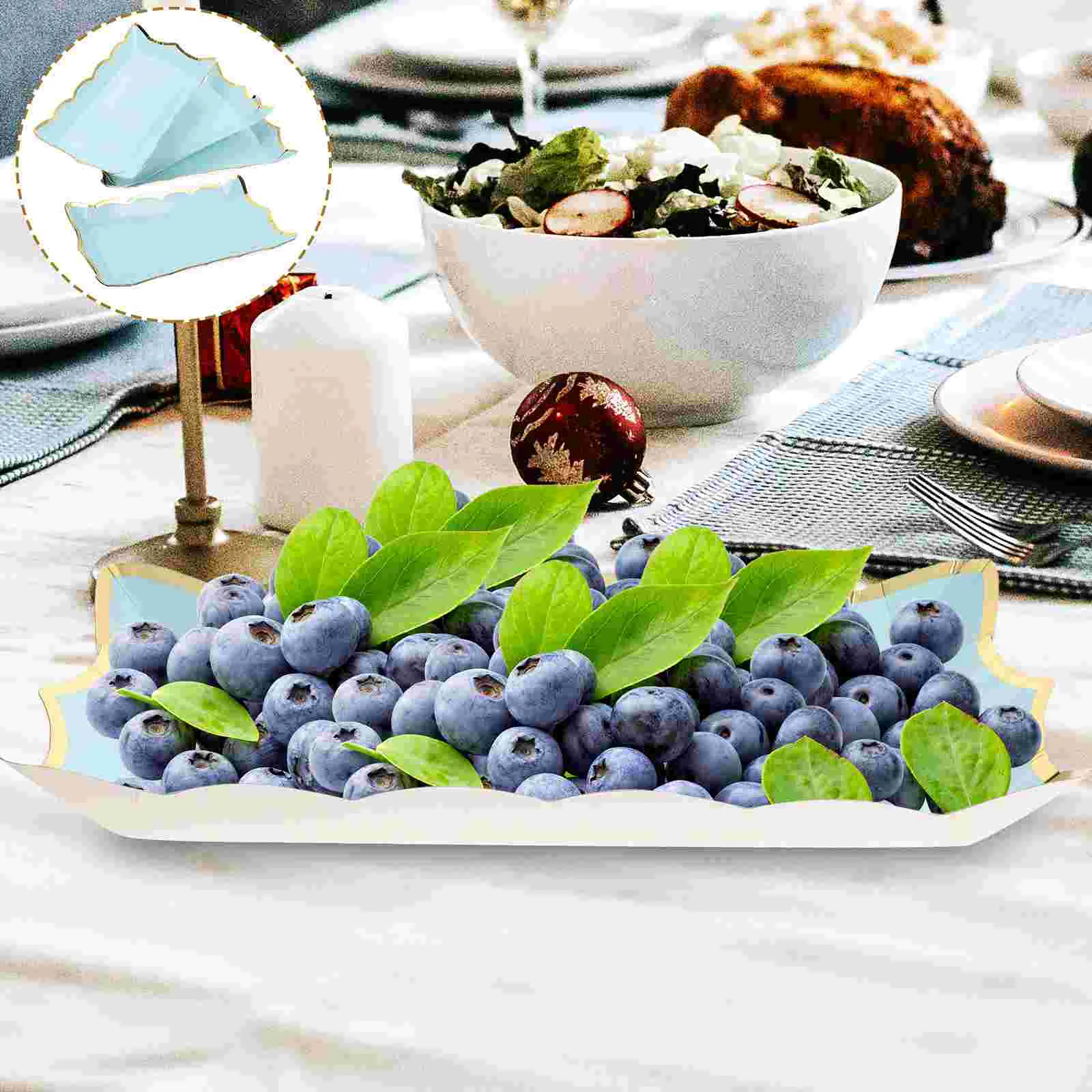 

Party Square Paper Lace Plate Food Trays Cookie Disposable Charcuterie Boards Blue Serving Platters