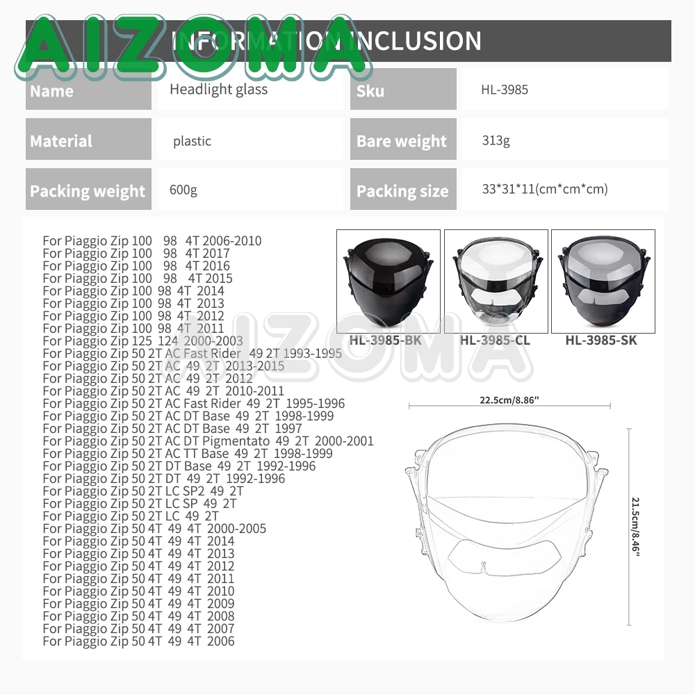 Scooter Motorcycle Headlight Glass Cover For Piaggio Zip 100 98 4T 2011-2017 Zip 125 124 2000-2003 Zip 50 4T  49  4T  2000-2014