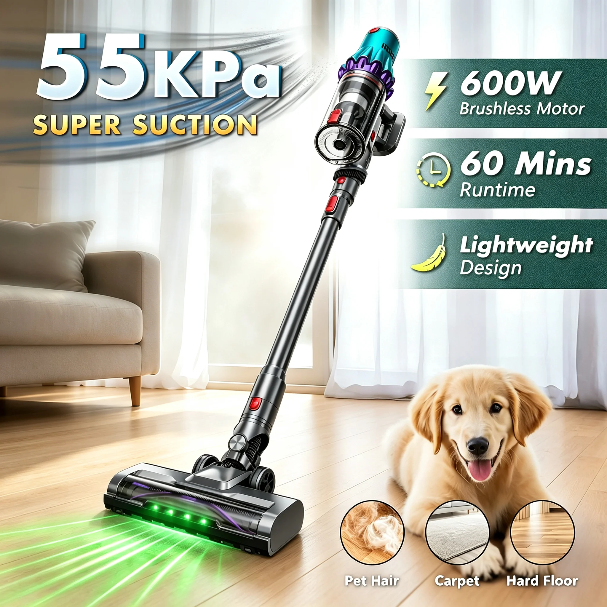 High Suction Cordless Handheld Vacuum Cleaner Rechargeable Battery Upright Stick Electric Floor Cyclone Home Car Dry Function US