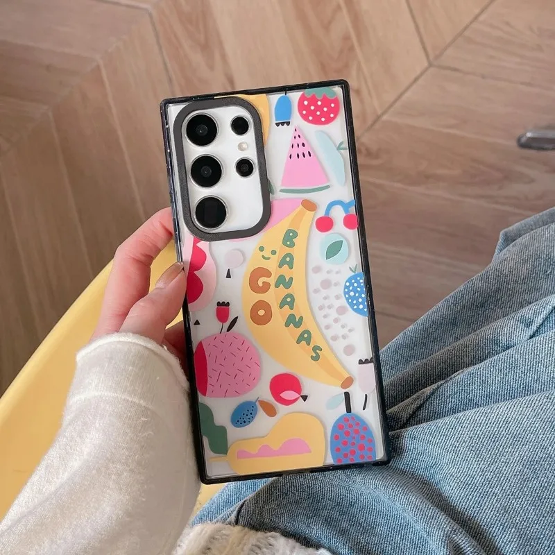 Coque de protection en acrylique à bordure noire pour Samsung Galaxy, modèles S22, S23, S24 Ultra, S22 +, S23 +, S24 Plus