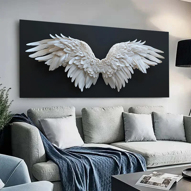 Frameless White Angel Wings Canvas Art Prints, Modern Classic Art Deco Style,  Living Room Wall Decor No Frame
