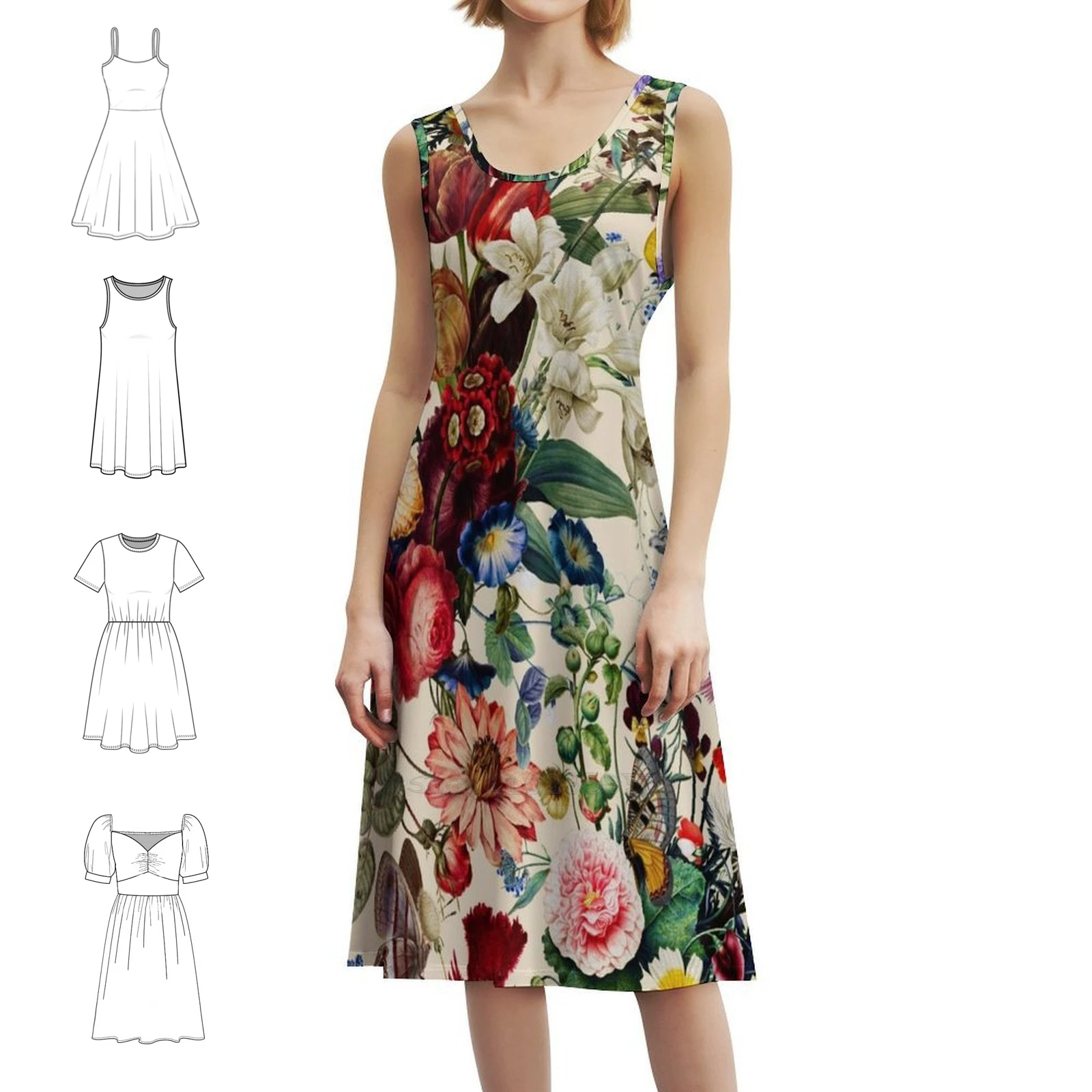 فستان قصير على طراز Flower Garden Serenade Preppy للنساء على شكل حرف a فضفاض مناسب فستان يوم غير رسمي لحديقة الزهور ملون #1