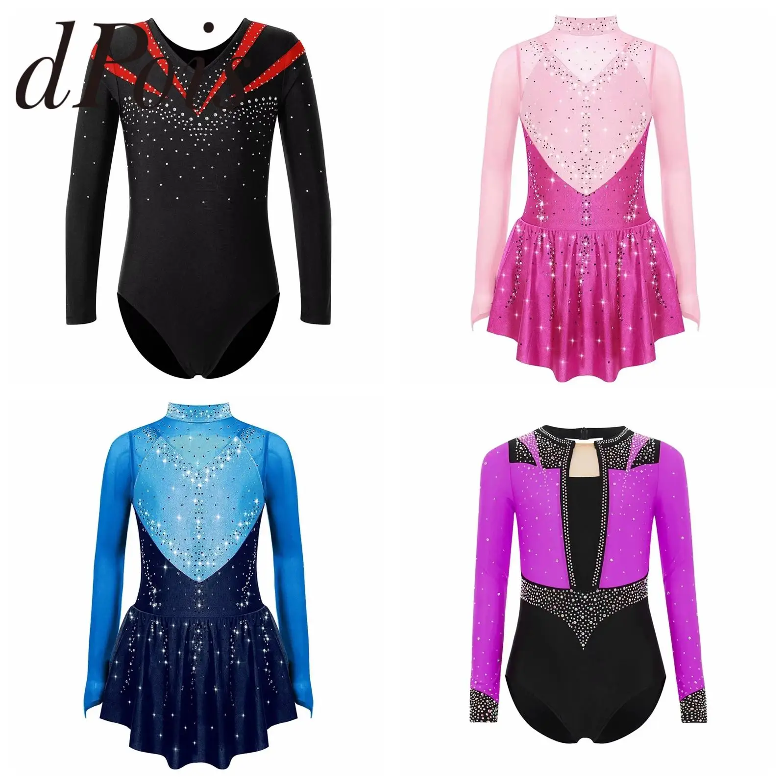For Girls Artistic Figure Skating Dance Clothes Child Practice Stage Costume Ballet Acrobatics Rhythmic Gymnastics Leotard