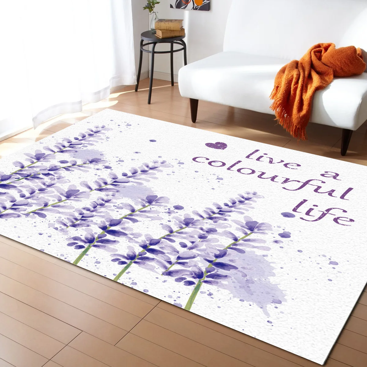 Watercolor Lavender Love Living Room Floor Mat Children's Room Bedroom Bedside Carpet Kitchen Door Mat