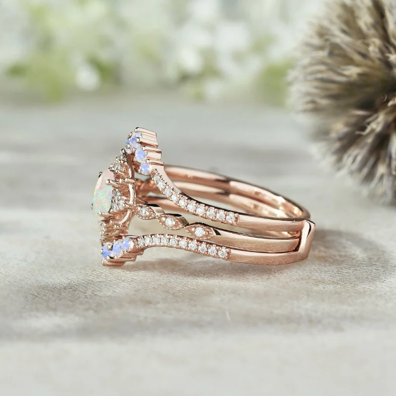 الأوروبية والأمريكية الموضة الجديدة شكل زهرة أوبال مطعمة شخصية فاخرة خاتم المرأة تنوعا #6