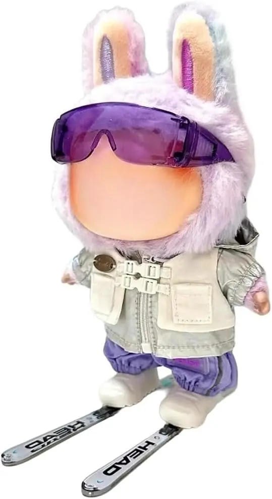 

Одежда для лыжного комплекта Labubu Winter из 4 предметов — лыжные очки, куртка, зимние штаны и двойные лыжи, идеально подходят для кукол 17 см (без куклы)