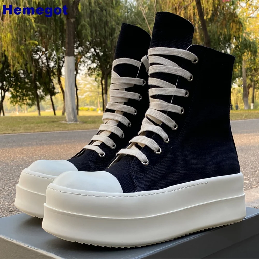 

Thick Sole Round Toe Canvas Boots 2024 Autumn New Cross-Lace Sports Casual Zip Pumps Fashion Men's and Women's Street 36-47 Shoe