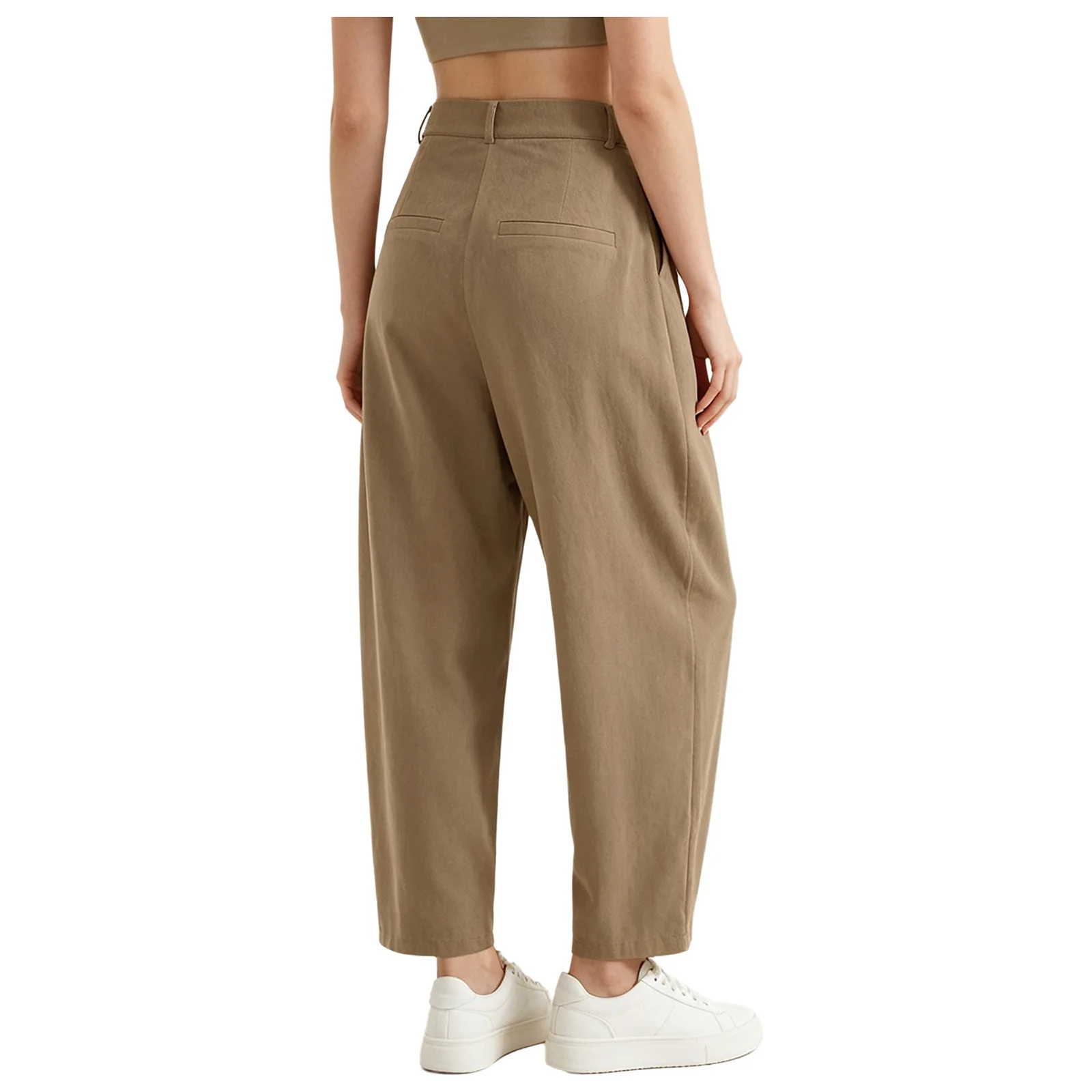 Women Palazzo Harem Pants Drop Crotch Front Pleated Waist Baggy Pants Casual Barrel Trousers with Side Pocket for Holiday Office