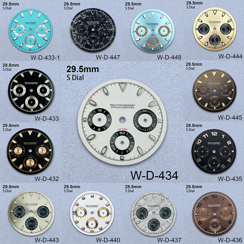 

29.5mm S Logo Panda DTN Dial Fit VK63 Movement Green Luminous Meteorite/Enamel High-Quality Watch Modified Accessories