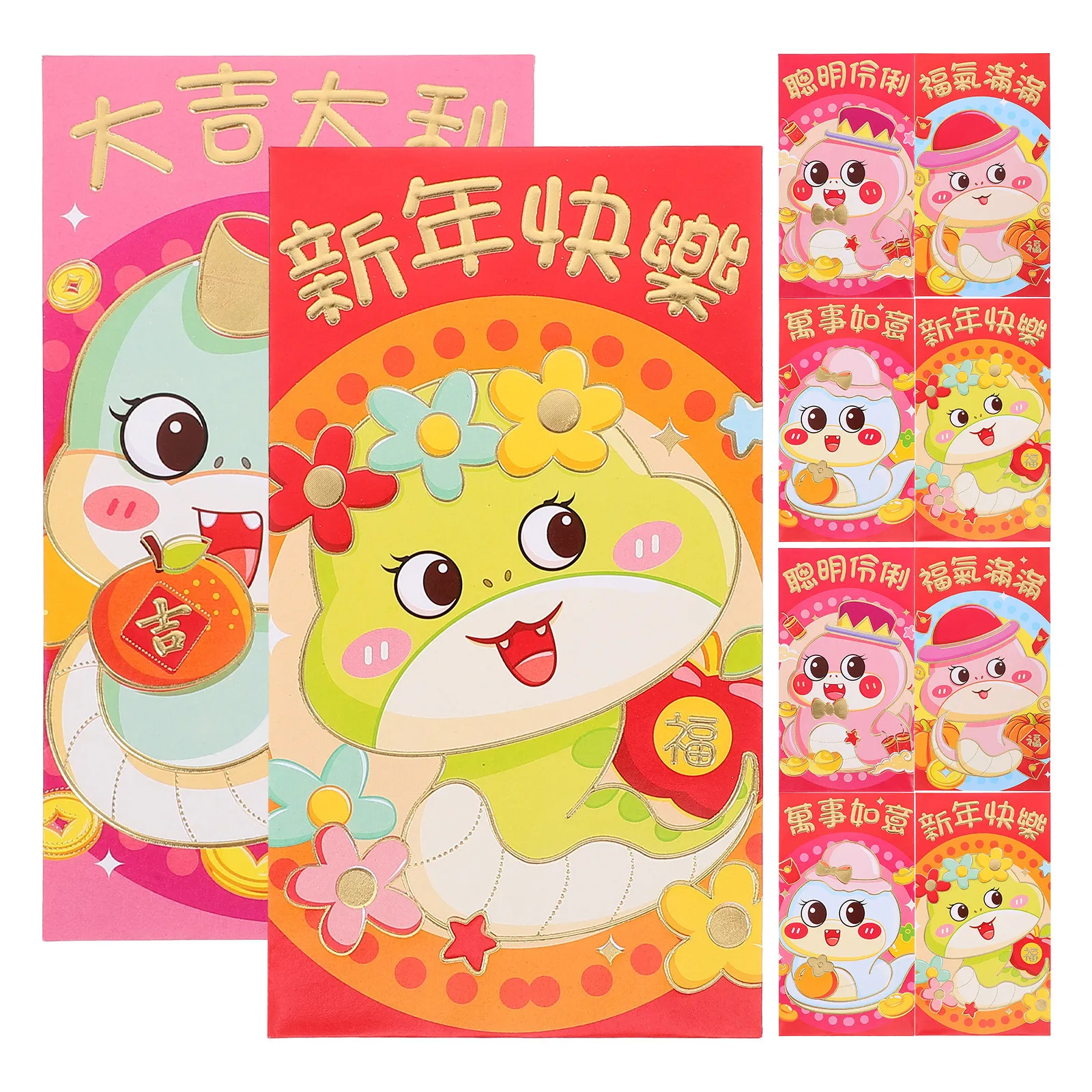 

30Pcs Spring Festival Red Envelopes Snake Year 2025 Flat Paper Red Packets Large Capacity Chinese New Year Money Bags
