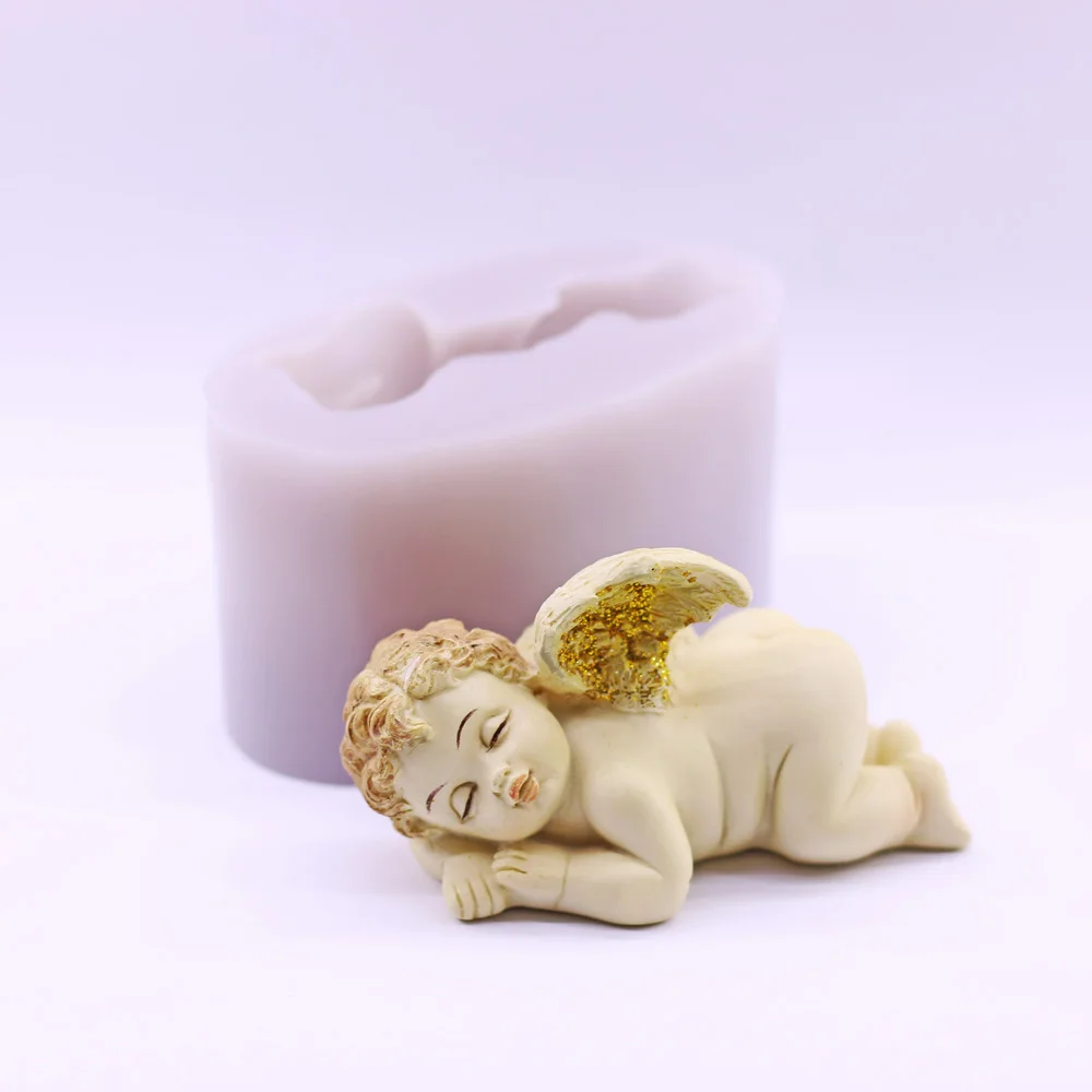 

3D Cute Angel Baby Silicone Mould Sleeping Baby With Wings Sugarcraft Cake Decor Topper Fondant Icing Molds DIY Soap Candle