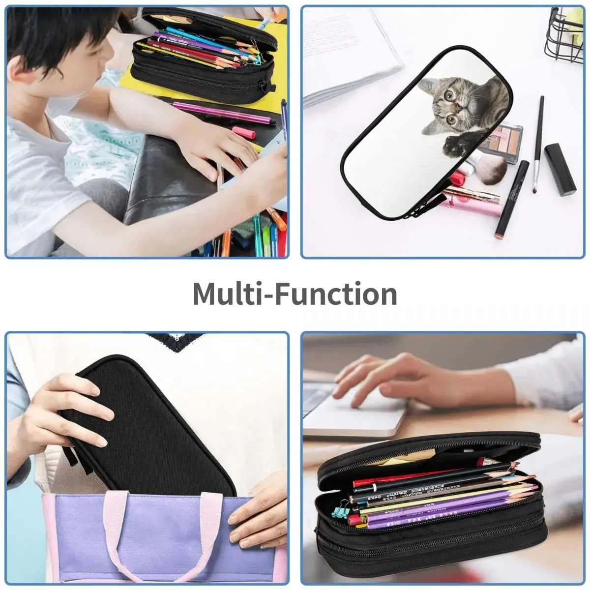 Sneaky Cat Clock Pencil Cases Big Capacity Pen Bags Pen Box Pencil Pouch For Boys Girls Students Stationery School Office