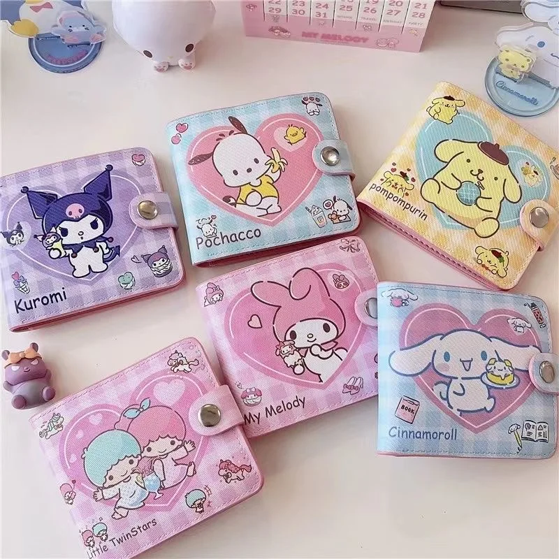 

Sanrioed PU Women's Purse Cartoon Hello Kitty Kulomi Cinnamoroll Melody Portable ID Card Holder Coin Change Bag Cute Girl Gift