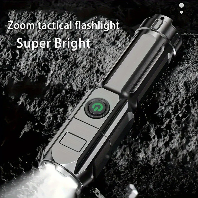 ``` Super Bright Tactical LED Flashlight USB Rechargeable Zoom Torch High Lumen Long Distance for Camping Hiking Emergency Survi
