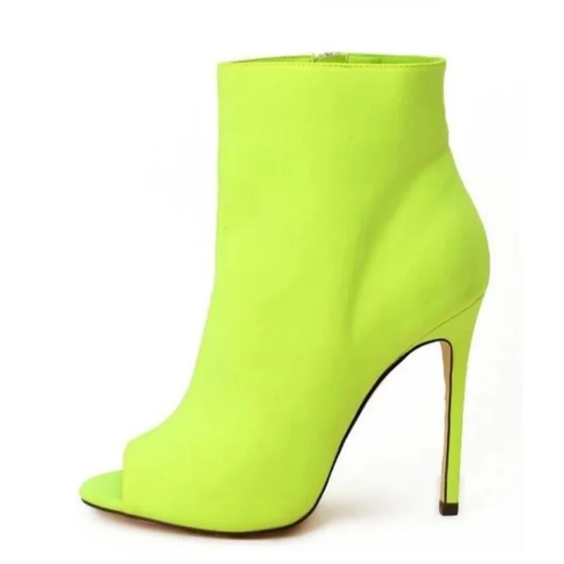 

Neon Yellow Red Fuchsia Black Suede Rubber Boots Women Peep Toe Slip-on Women High Boots