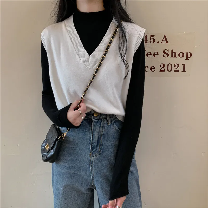 Loose V-Ne Sweater Vest Women's plus Size Korean Sle Knitted Top Slimming Outerwear Autumn New Arrival Faionable  ...