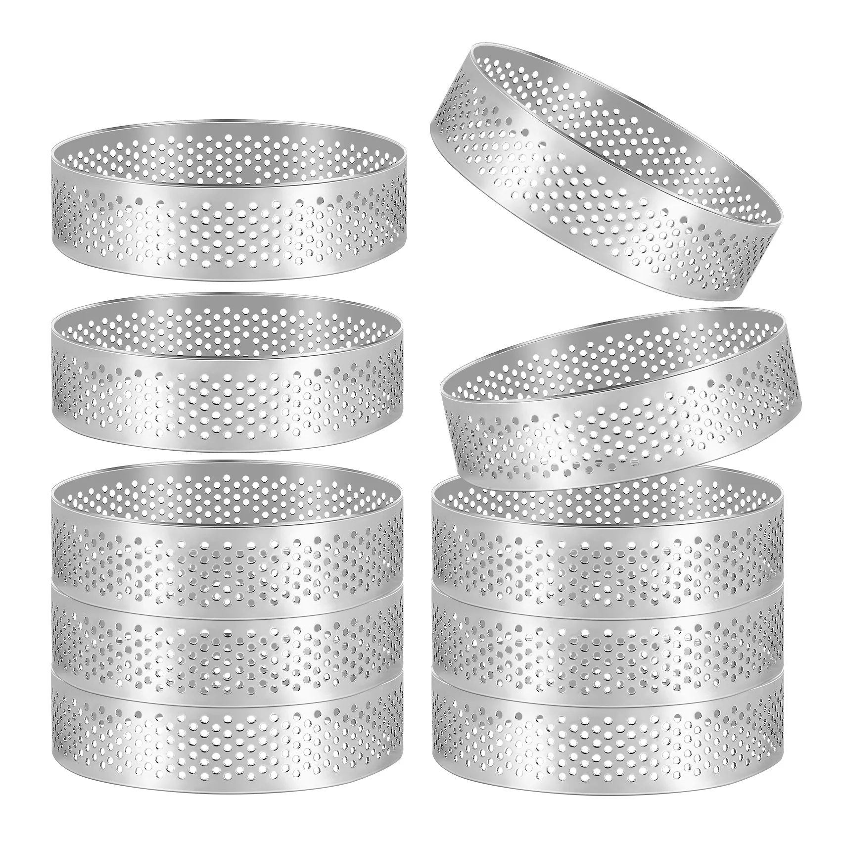 10Pcs Round Dessert Stainless Steel Perforated Fruit Pie Quiche Cake Mousse Mold Kitchen Baking Mold 6cm