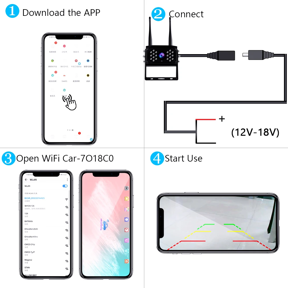 NEW 5G Wireless Backup Camera 720P Wide View Angle Truck RV Car DVR Front Rear View Camera for iPhone iPad Android Phone Tablet