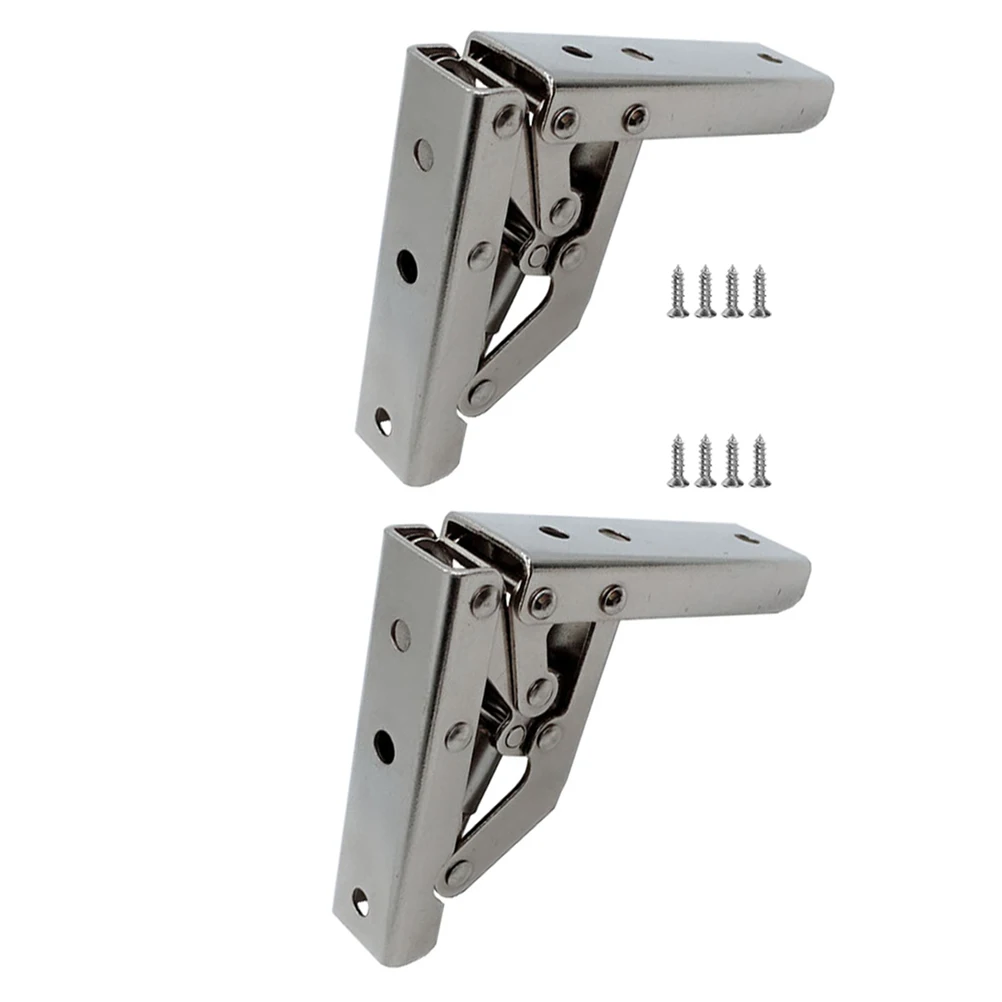

2pcs Stainless Steel 90 Degree Folding Shelf Hinge Desktop Bracket Hinges No Holes Easy Install Anti-Rust Cabinet Door Hinge