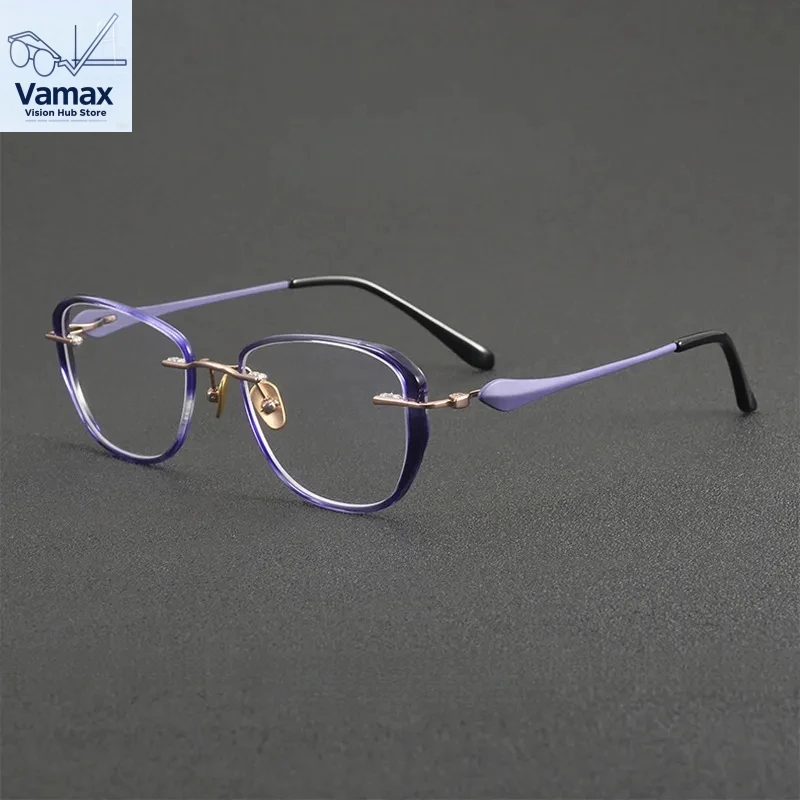 

Ultra Light Pure Titanium Eyeglasses Frame Fashion Women Square Cat Eye Removable Rimless Design Prescription Myopia Eyewear