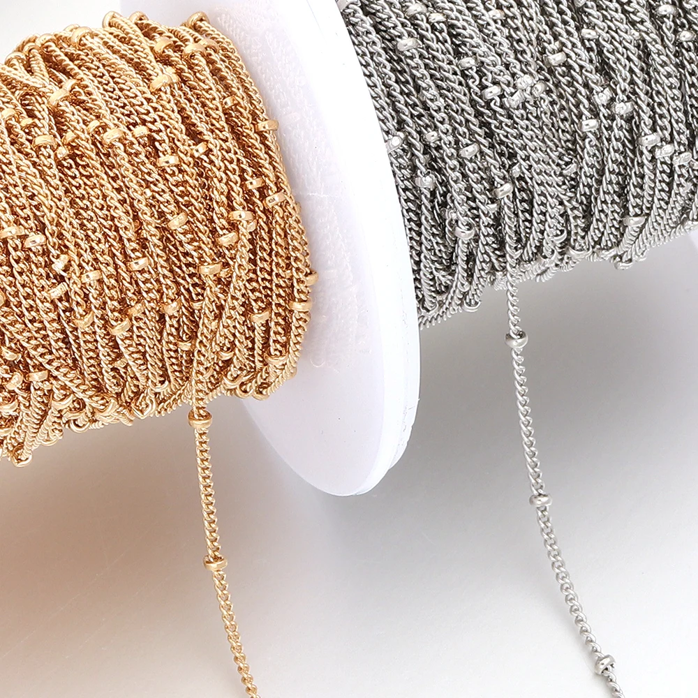 10 Yards Metall-Kupfer-Satellitenkette mit Kugelperlen für die Schmuckherstellung, DIY-Armband, Halskette, Choker, Fußkettchen, Gliederkette – Detail 4