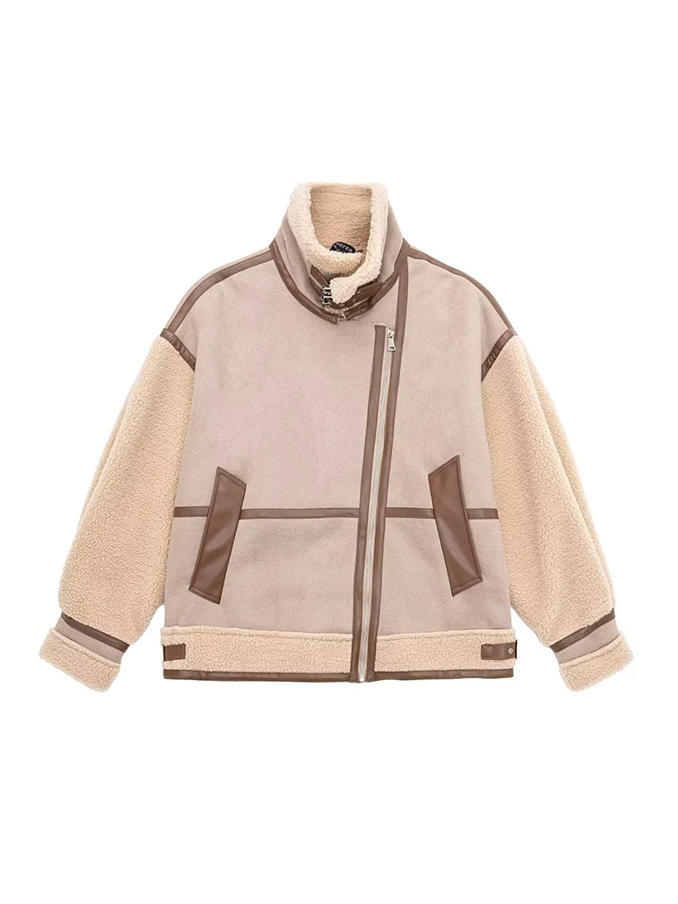 TFMLN Cappotto corto da donna invernale Moda impiombato caldo spesso colletto rovesciato Cappotto casual nuova giacca da strada femminile vestibilità ampia