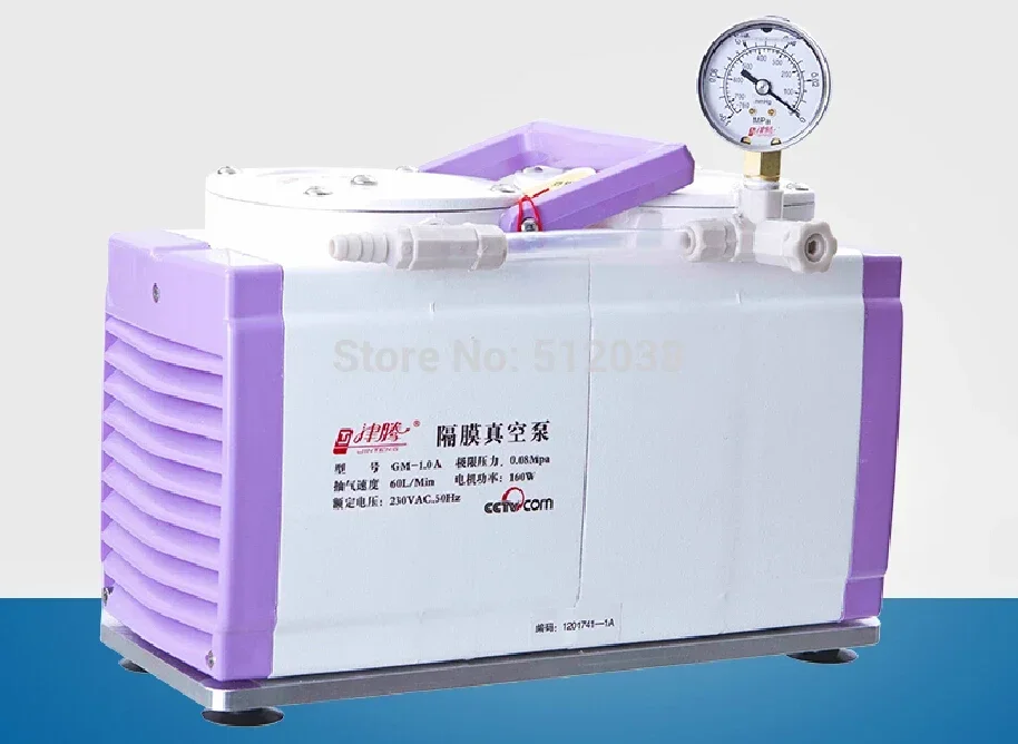 1.00 مضخة تفريغ الحجاب الحاجز خالية من الزيت برأس مزدوج 60 لتر/دقيقة 110 فولت/220 فولت