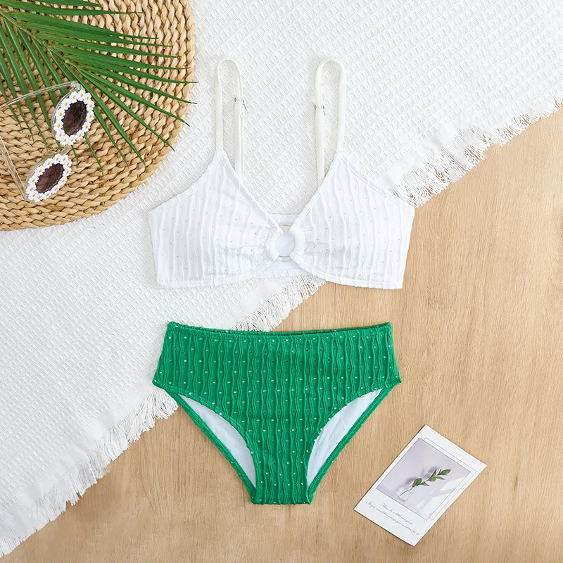 Ring Link Bikinis 2026 Girls Swimsuit High Waist Kids Swimwear Female Children Bathers Bathing Swimming Swim Suit Beachwear