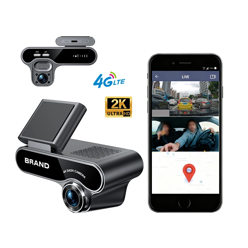 2K 4G LTE Dash Cam Car Black Box Front and Inside Lens GPS Remote Live-View Infrared Night Vision Car safety Video Recorder