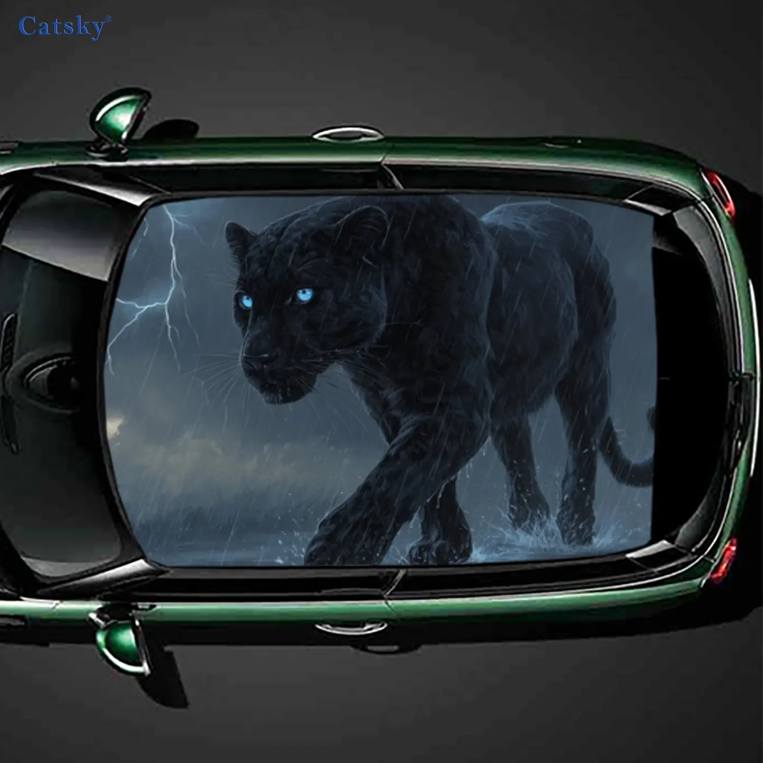 

Thunderstorm Lightning Blue-Eye Panther Majesty Car Roof Sticker, PVC Self-Adhesive Waterproof Car Vinyl Decal, Car Decoration P