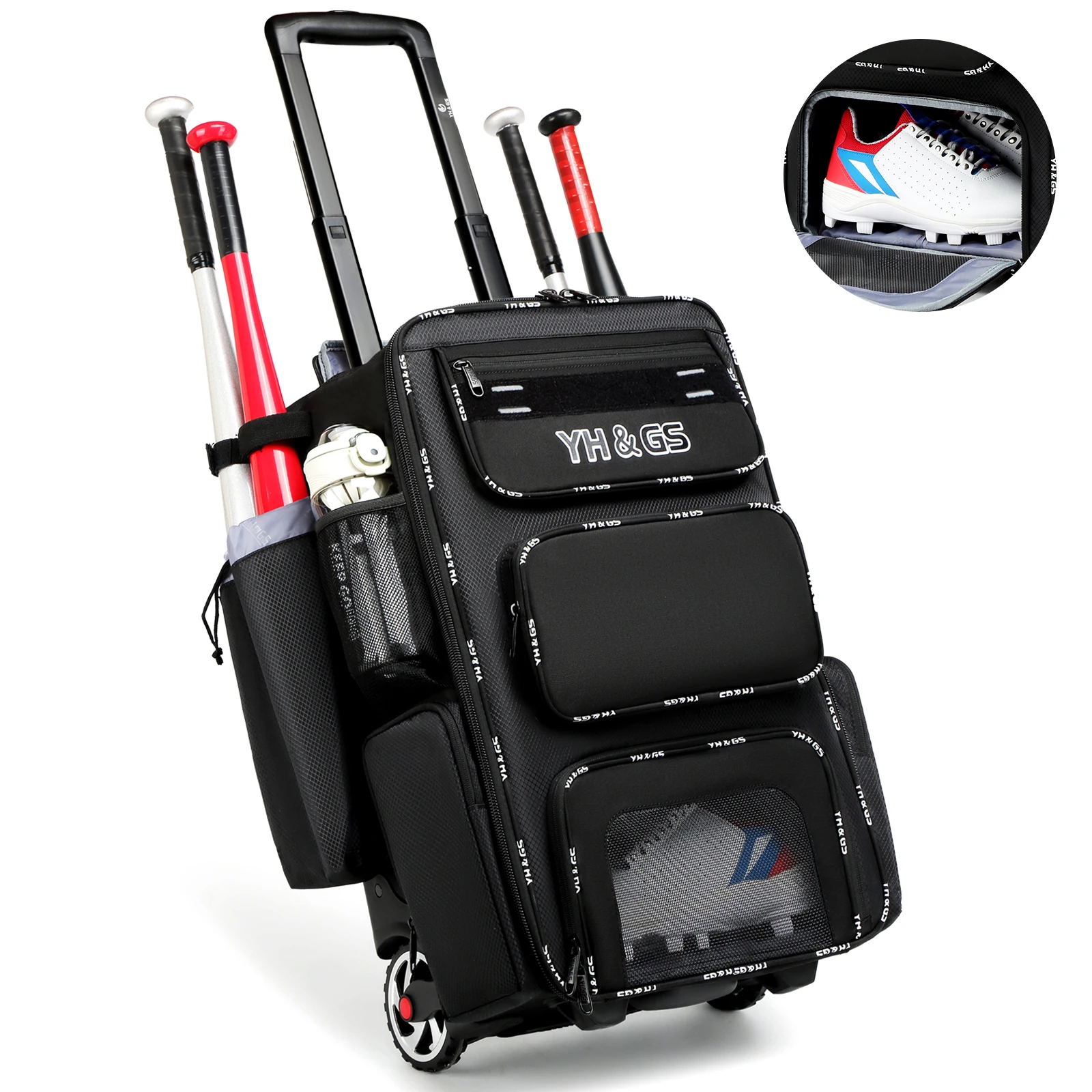 Multifunctional Outdoor Sports Trolley Baseball Bag Large Capacity Multi Compartment Baseball Bag Youth Softball Bag Waterproof