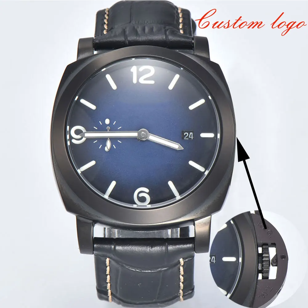 44mm Men\'s Automatic Watch 316L stainless steel case sapphire glass, ST2555 movement, leather strap, custom logo