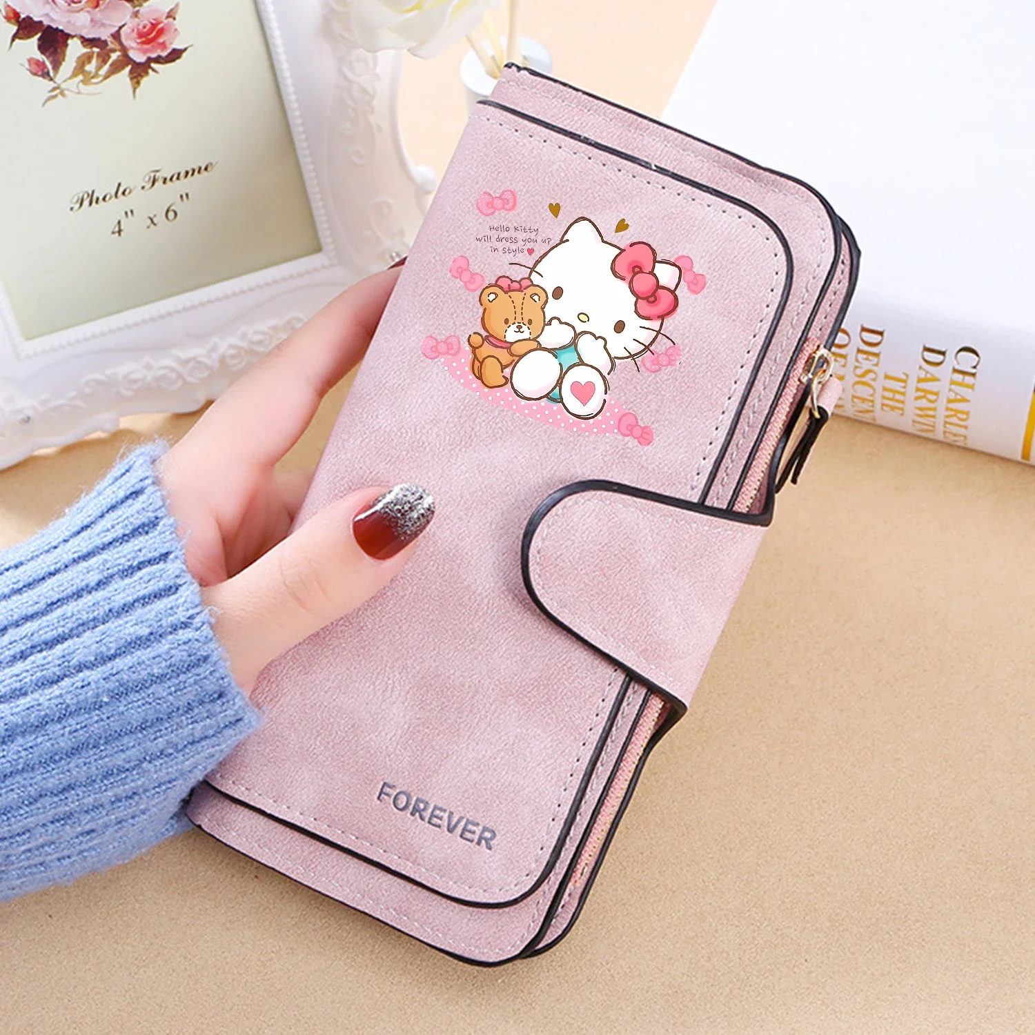 Cartera de Hello Kitty para mujer, billeteras de dibujos animados, tarjetero, monedero, bolso de Anime rosa, monedero de moda, billeteras de identificación, tarjetero femenino de regalo