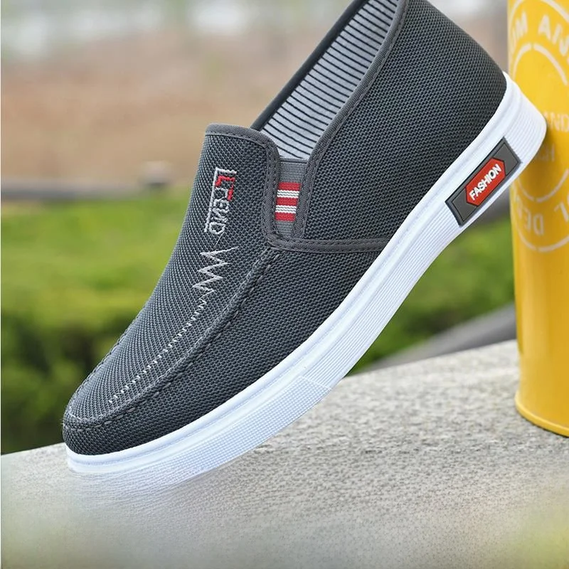 

Men's Beijing Cloth oes Anti-slip Wear-resistant Cow Tendon Bot Work oes Lazy One-step Cowhide Canvas Slip-ons